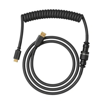 Afbeelding van Glorious Gaming Premium spiraalkabel voor toetsenborden Phantom Black, verguld USB A (PC) naar C (toetsenbord), knoopbescherming, dubbel gevlochten ommanteling, 5 polige pilotenaansluiting