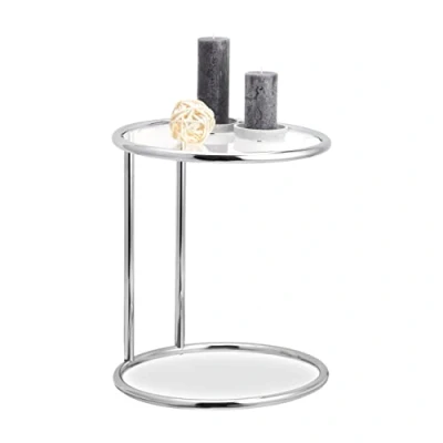 Afbeelding van Relaxdays bijzettafel rond salontafel metaal telefoontafel glasplaat designertafel