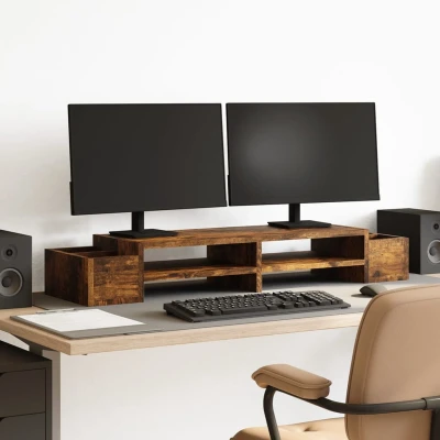 Afbeelding van vidaXL Monitorstandaard met opslag 100x27x15 cm hout gerookt eiken