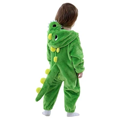 Afbeelding van Dinosauruskostuum voor baby&#039;s, dierenoverall van flanel, met capuchon, rompertje kinderen, carnaval (12 15 maanden, groen, etiket 73)