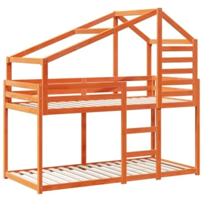 Afbeelding van vidaXL Stapelbed met dak massief grenenhout wasbruin 75x190 cm