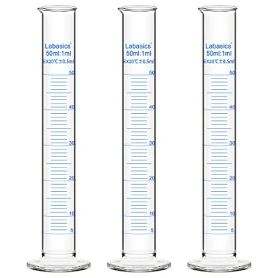 Afbeelding van Labasics Cilinderglas met schaal (3 verpakkingen) 50 ml, gegradueerde cilinder van borosilicaatglas, cilindervormig, meetcilinder