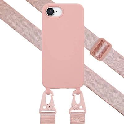 Afbeelding van Selencia hoesje Geschikt voor iPhone 16e Siliconen met afneembaar koord Sand Pink