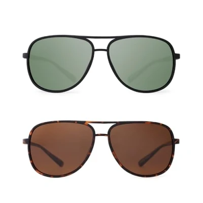 Afbeelding van JM Retro gepolariseerde zonnebril voor dames en heren, set van 2 (groen bruin), stuks bruin)