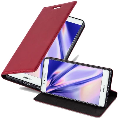 Afbeelding van Cadorabo Hoesje geschikt voor Huawei P9 in APPEL ROOD Beschermhoes met magnetische sluiting, standfunctie en kaartvakje Book Case Cover Etui