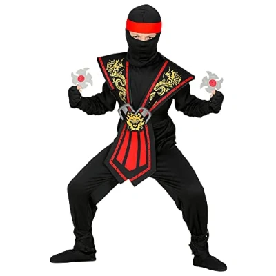 Afbeelding van Widmann Ninja &amp; Samurai Kostuum Vurige Draken Met Wapens Kind Jongen Rood, Zwart Maat 140 Carnavalskleding Verkleedkleding