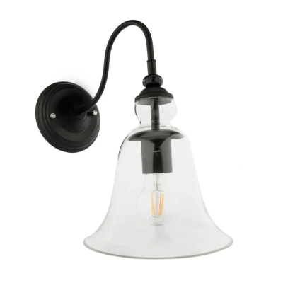 Afbeelding van Vintage Wandlamp Zwart Met Glazen Lampenkap