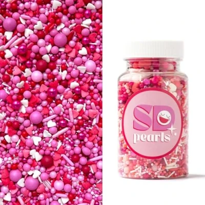 Afbeelding van SD Pearls Mélange de sucres roses et avec cœurs pour la Saint Valentin, un anniversaire dessert d&#039;amour (mélange « Lettre Valentin », 100 g)