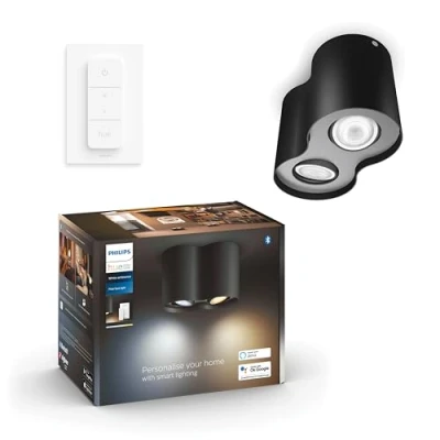 Afbeelding van Philips Hue Pillar opbouwspot warm tot koelwit licht 2 spots zwart 1 dimmer switch GU10