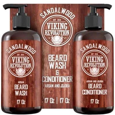 Afbeelding van Viking Revolution Baardshampoo voor heren en na shampoo argan &amp; jojoba olie zacht versterkend geur sandelhout 500 ml x 2