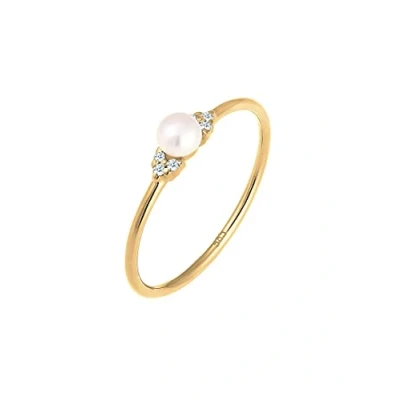 Afbeelding van Elli PREMIUM Dames Ring Verlobung Perle Diamant (0.03 ct.) 585 Gelbgold