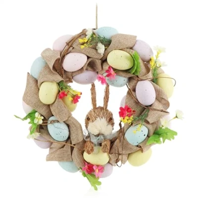 Afbeelding van COM FOUR® Paaskrans met paaseieren en paashaas, decoratieve deurkrans hanger, geweldige muurkrans