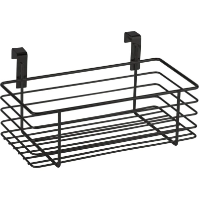 Afbeelding van WENKO 69747800 Kleine hangmand aan lade of kastdeur, geschikt voor badkamer en keuken, zonder boren, gepoedercoat metaal, 24 x 11,5 15 cm, zwart