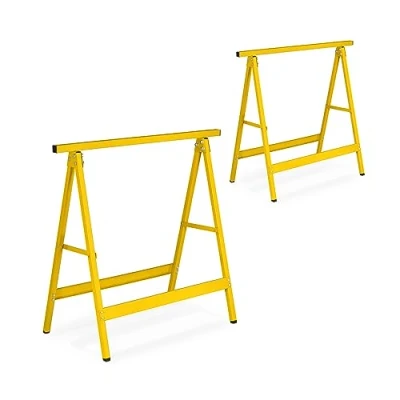 Afbeelding van Relaxdays Set van 2 opvouwbare werkschragen 100 kg h x b 40 cm werkplek wandbekleding schilder geel staal