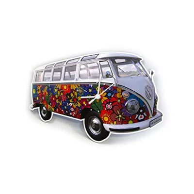 Afbeelding van BRISA VW Volkswagen Collection Werkplaatswandklok in busdesign T1 (Flower Power/meerkleurig)