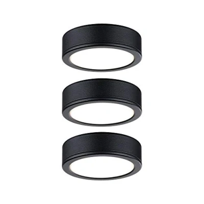 Image de Paulmann Pukk 99990 Lampe LED sous meuble ronde avec 3 x 3,5 W en plastique noir 2700 K