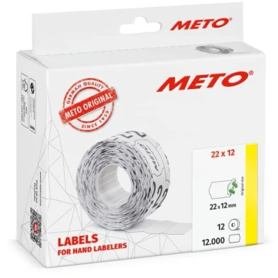 Afbeelding van METO etiketten voor handmatige labelapparaten (22 x 12 mm, 1 regel, wit papier, 12.000 etiketten, verwijderbaar en herpositioneerbaar, METO, Contact, Sato, Avery, Tovel, Samark enz.)