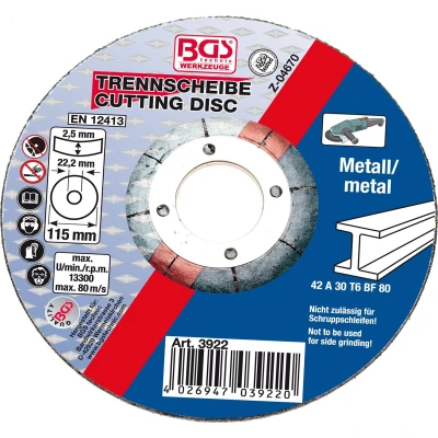Afbeelding van BGS Doorslijpschijf voor metaal Ø 115 x 2,5 22,2 mm type 42