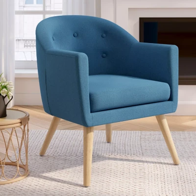 Afbeelding van Fauteuil scandinave OLAN cabriolet en tissu bleu