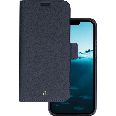 Afbeelding van iPhone 14 Pro Max Bookcase hoesje dbramante1928 Effen Donkerblauw Leer