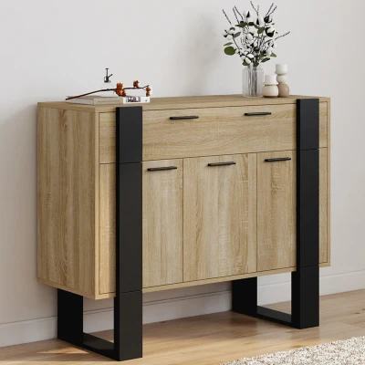 Image de Buffet 100 cm PHOENIX 3 portes et 1 tiroir bois noir IDMarket