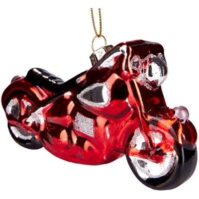 Afbeelding van BRUBAKER Motorfiets Rood Handbeschilderde Kerstbal van Glas Handgeblazen Kerstboomversieringen Figuren Grappige Decoratieve Hangers Boombal ca. 12 cm