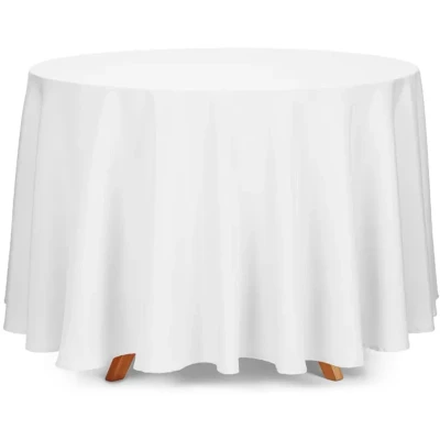 Afbeelding van Wit Tafelkleed Rond 230 cm, Tafeldecoratie, Decoratie, Bruiloft, Feest