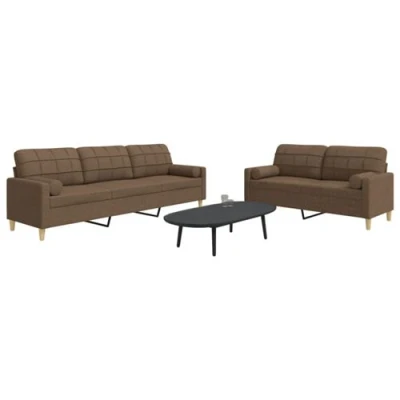 Image de vidaXL Ensemble de canapés 2 pcs avec coussins décoratifs marron tissu3278338
