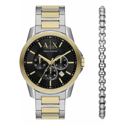 Afbeelding van Armani Exchange heren Horloge en schakelarmband giftset AX7148SET in de kleur Zilver