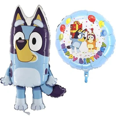 Afbeelding van Toyland® 2 stuks bluey Ballonnen ronde ballon Happy Birthday 45,7 cm (18 inch) en grote in de vorm van een 81,3 (32 feestdecoraties voor kinderen