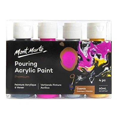 Afbeelding van Mont Marte Pouring Aurora Set 4 stuks x 60 ml Acrylverf met Medium Voorgemengd Shiraz Rose Ultramarijnblauw mintgroen