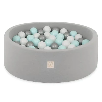 Afbeelding van MISIOO Smart Ballenbad voor kinderkamer, 200 ballen, speelgoed, machinewasbaar, Öko Tex gecertificeerd, 90 x 30 cm, lichtgrijs, mint/zilver/wit