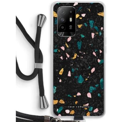 Afbeelding van Case Company® hoesje met Koord geschikt voor Oppo A94 5G Terrazzo N10 Telefoonhoesje Zwart Bescherming aan alle Kanten en Over de Schermrand
