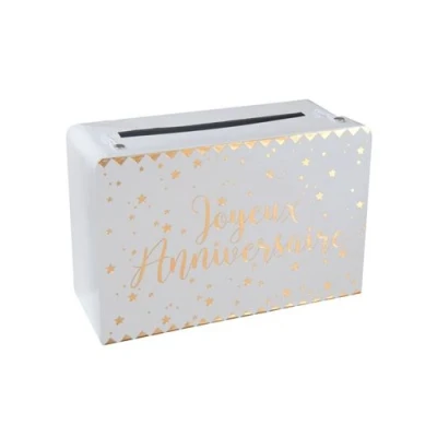 Image de tirelire joyeux anniversaire blanc et or 000567100000001