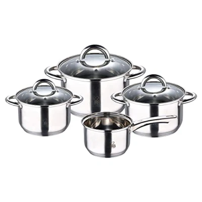 Afbeelding van Renberg Alexander Pannenset RVS Inductie 7 delig 4 Kookpannen Ø 16 18 20 24 cm + 3 Deksels