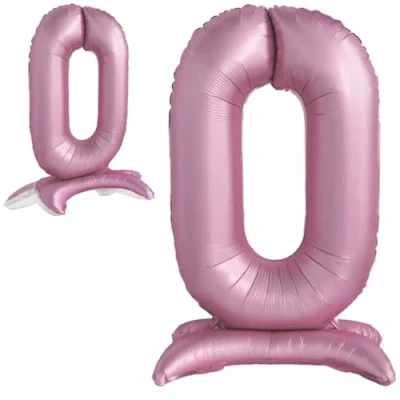 Afbeelding van Ballon Anniversaire 10 20 30 40 50 60 70 80 90 Numéro 0 Rose Debout XXL Géant en Aluminium 82cm Decoration Fille de Deco pour Anniversaire.