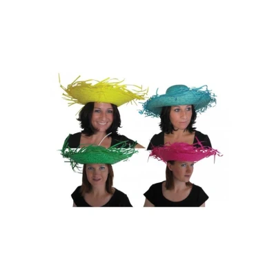 Image de Chapeau paille hawaien couleurs vert, jaune, rose et bleu