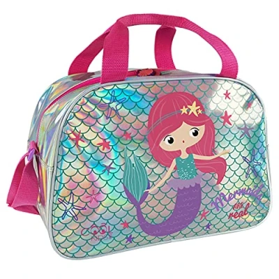 Afbeelding van PERLETTI Sporttas voor kinderen, meisjes, roze of zilver, reistas en vrije tijd, met schouderriem eenhoorn zeemeermin, reflecterende gymtas sterren glitter, 28 x 41 21 cm