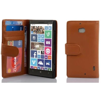 Afbeelding van Cadorabo Hoesje geschikt voor Nokia Lumia 929 / 930 in COGNAC BRUIN Beschermhoes met magnetische sluiting en 3 kaartsleuven Book Case Cover Etui