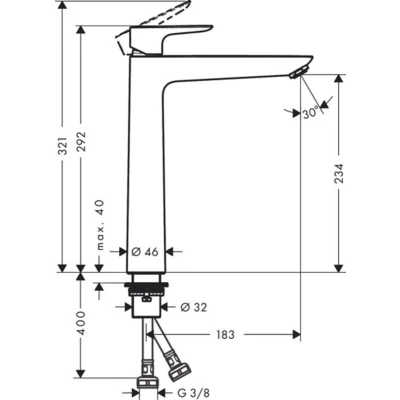 Afbeelding van hansgrohe Talis E ééngreeps wastafelmengkraan comfortzone 240 zonder waste 29,2 cm, mat wit