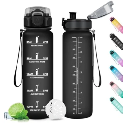 Afbeelding van Bouteille d&#039;eau motivante réutilisable sans BPA pour adulte, école, gym, bureau, vélo, fitness, yoga, école 1 l