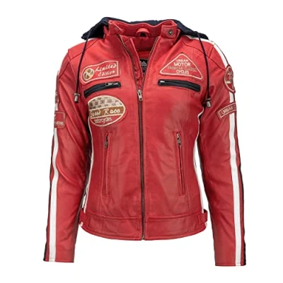 Afbeelding van Urban Leather 58 Uniseks leren motorjas, damesjacks, rood, 5XL EU