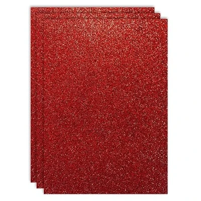 Afbeelding van RAYLU PAPER 3 vellen DIN A4 gekleurd glitterkarton 200 g/m² dik met glitters om te knutselen, rood