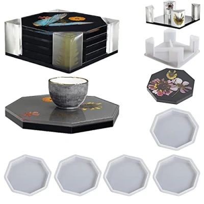 Afbeelding van JS MOLD Set van siliconen onderzetters met 5 epoxyhars onderzetterhouder, onderzetter, vorm