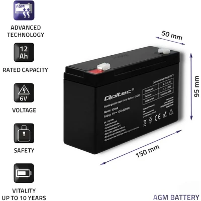 Afbeelding van Qoltec AGM accu 6V 12Ah maximaal 108A.