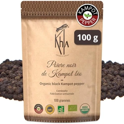 Afbeelding van Khla Biologische Kampot Zwarte Peper 100 g Zak Grand Cru, Zeldzaam &amp; Delicaat Keukeningrediënt Spice Beperkte Productie Direct Producer Oorsprong Cambodja