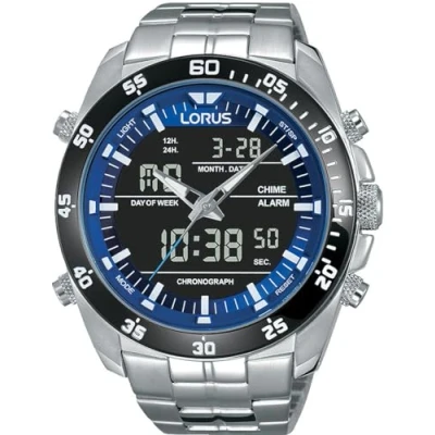 Afbeelding van Lorus Herenhorloge analoog digitaal kwarts met metalen armband RW629AX5, zwart, armband, zwart.,
