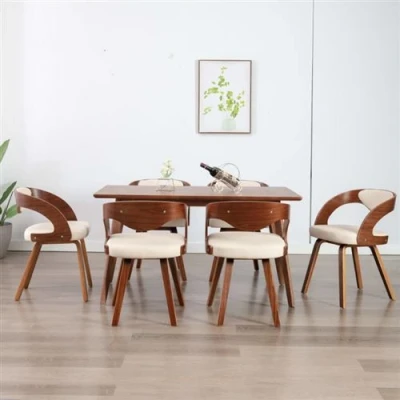 Image de vidaXL Chaises à manger lot de 6 crème bois courbé et similicuir278841