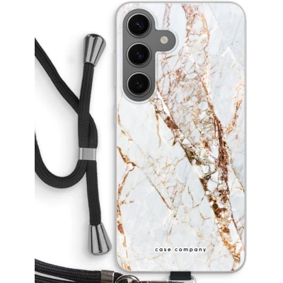Afbeelding van Case Company® hoesje met Koord geschikt voor Samsung Galaxy S24 Goud marmer Telefoonhoesje Zwart Bescherming aan alle Kanten en Over de Schermrand