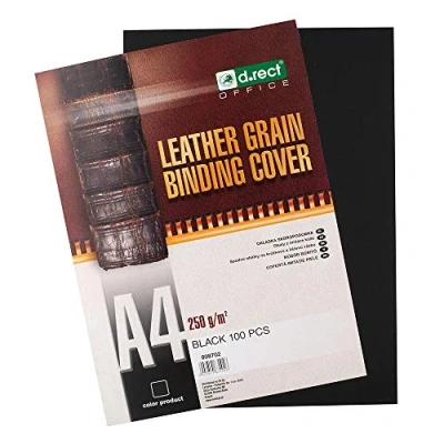 Afbeelding van D.RECT 8702 100 vellen omslag met leren structuur, 250 g/m², achterkant voor A4 binding, zwart